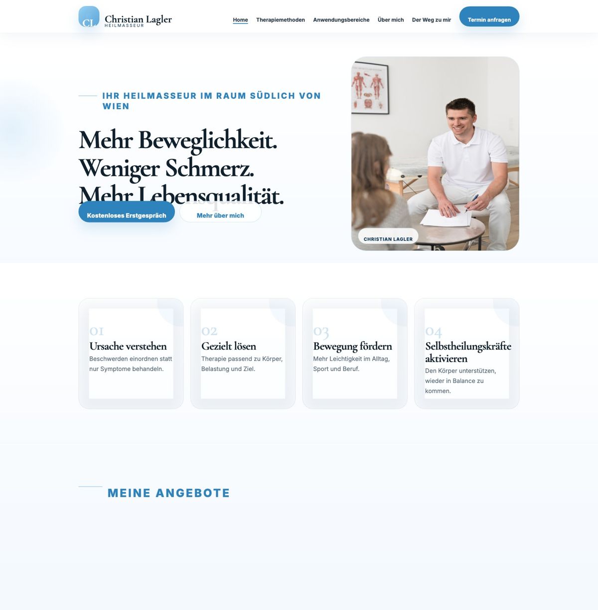 Screenshot der Website von Heilmasseur Christian Lagler